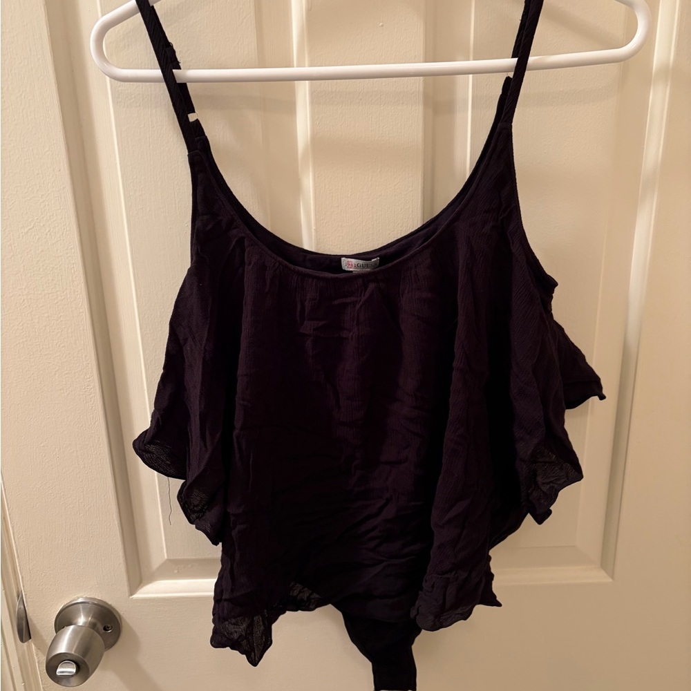 Guess Black Cold-Shoulder Spaghetti Strap Tank Bodysuit